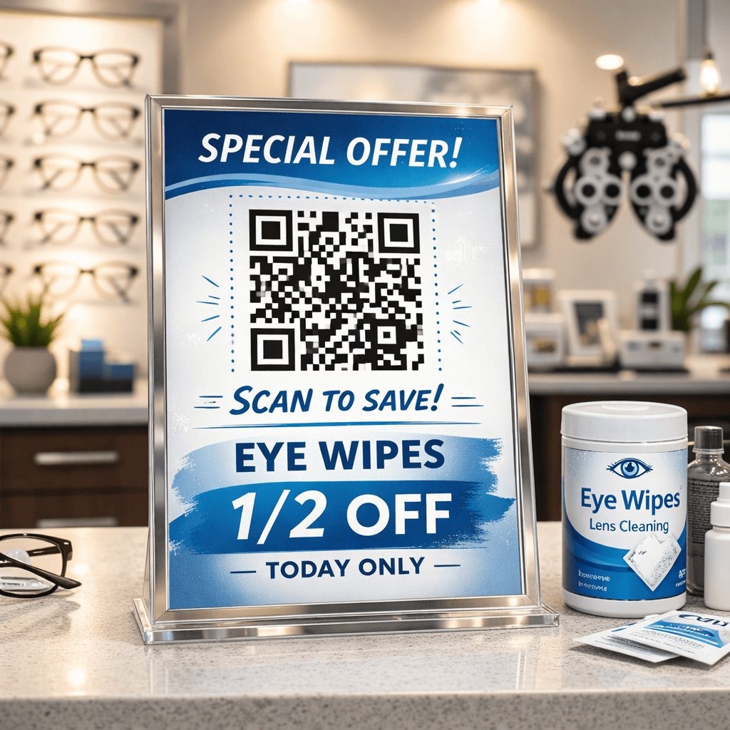 QR display at eye care counter