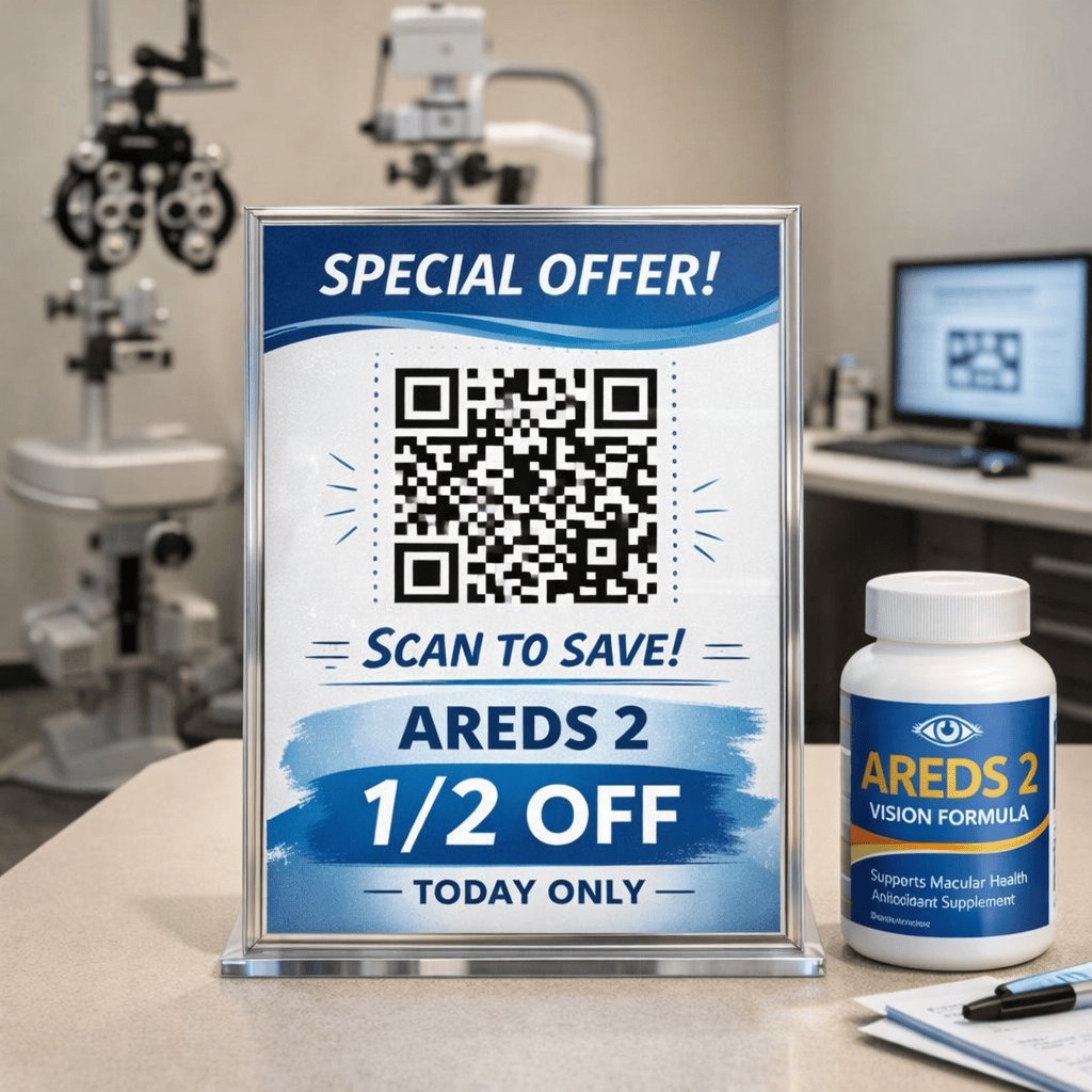 AREDS 2 supplement QR display in exam room