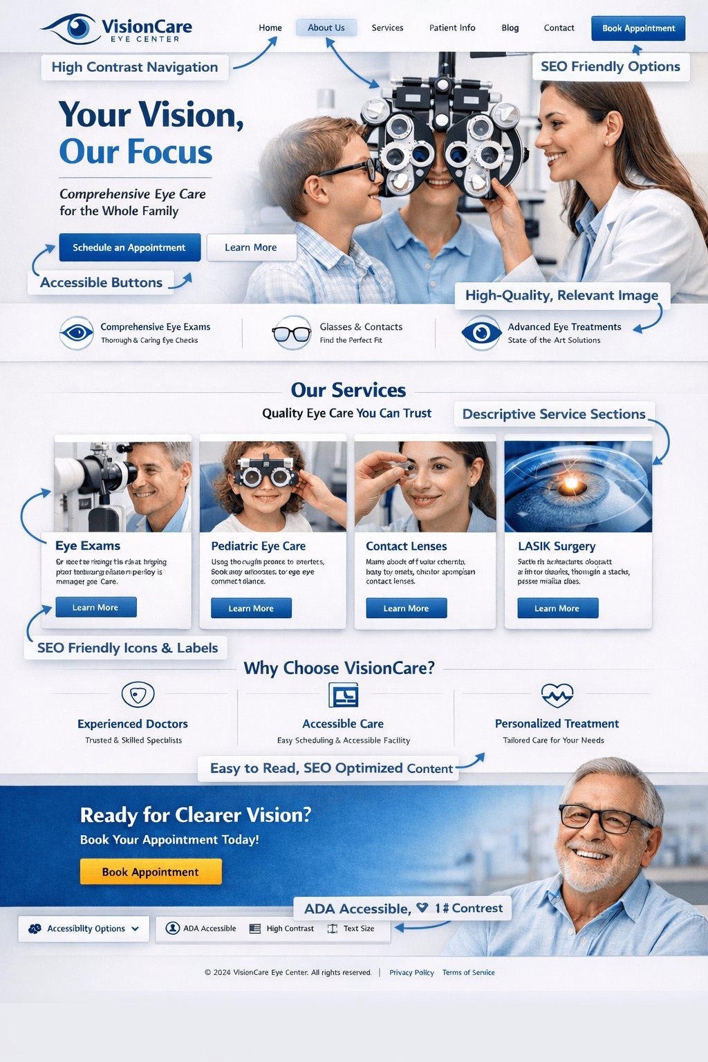 Sample ADA WebCreator-built optometry website — built from the practice's existing brand assets